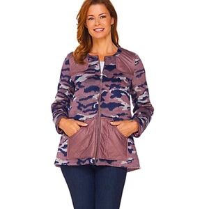 NEW! LOGO by Lori Goldstein Brushed Fleece Camo Zip Front Jacket Quilted SZ 2